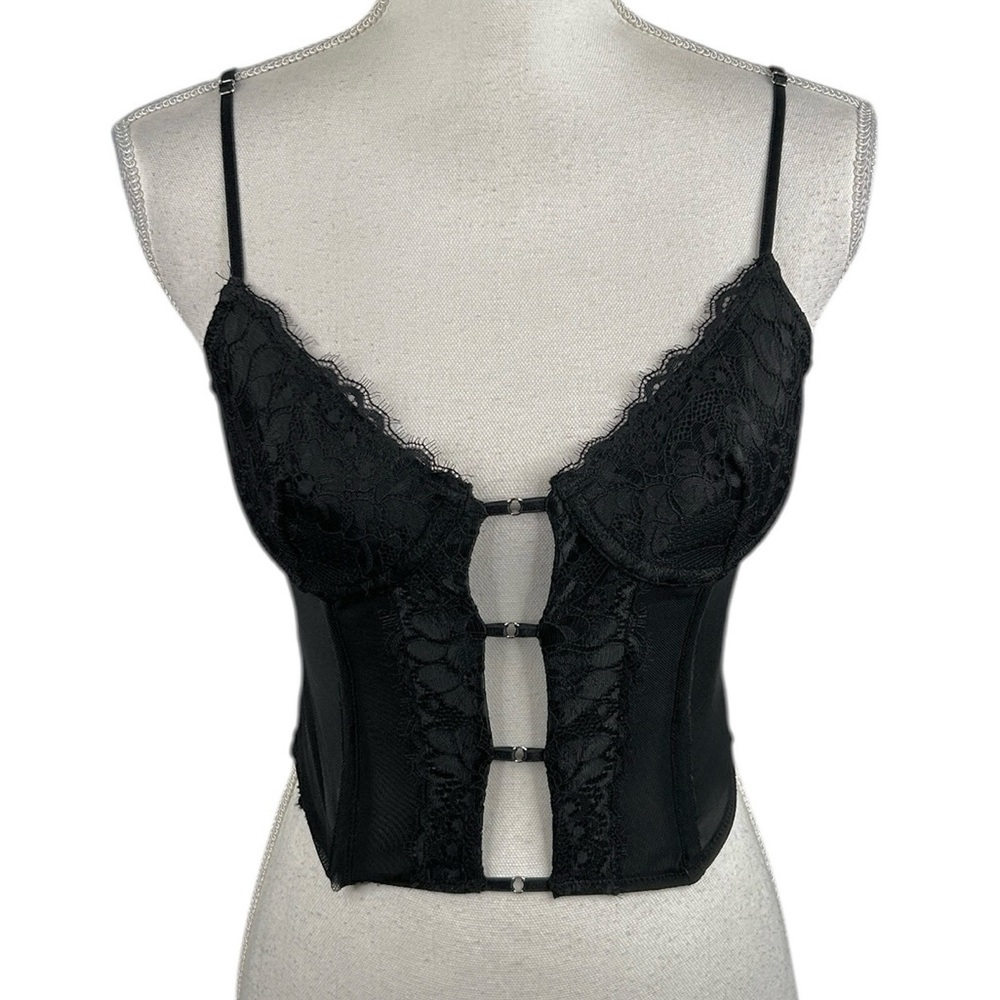 Tic Toc Black Lace Romantic Goth Whimsigoth Grunge Corset Bralette Top Size S